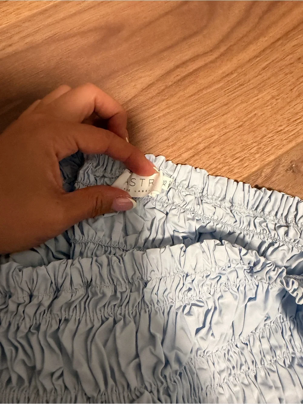Astr Light Blue Smocked Puff Sleeve Top